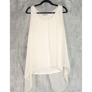 Elena Baldi Sleeveless Top Women Large White Layered Sheer Split Italy *Flaw